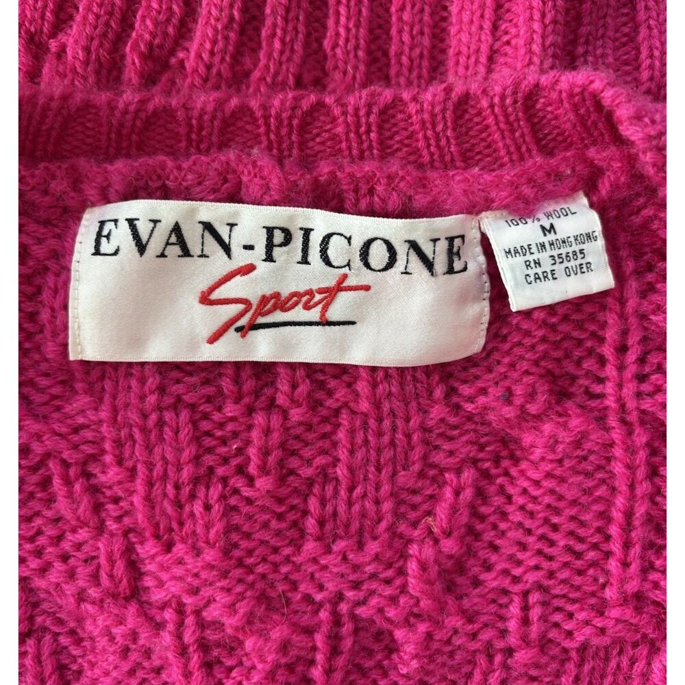 Evan Picone Vntg Fuchsia Pink Deep V Neck 100% Wool Heavy Sweater Oversized M - Picture 6 of 6
